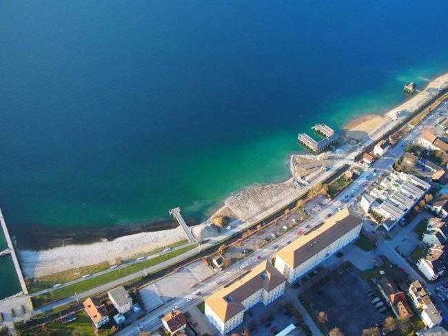 Ufergestaltung Pipeline Bregenz: Luftbild Bauarbeiten